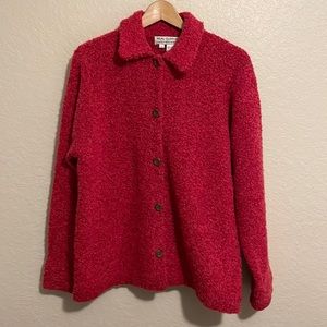 Real Clothes Saks Fifth Avenue Red Wool Blend Button Up Sweater Size L